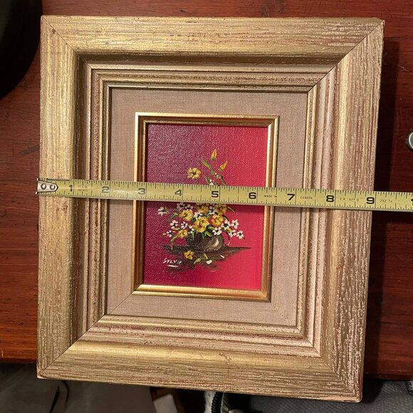 Charming floral mini painting in rustic frame.Wall art. OOAK - Picture 3 of 6